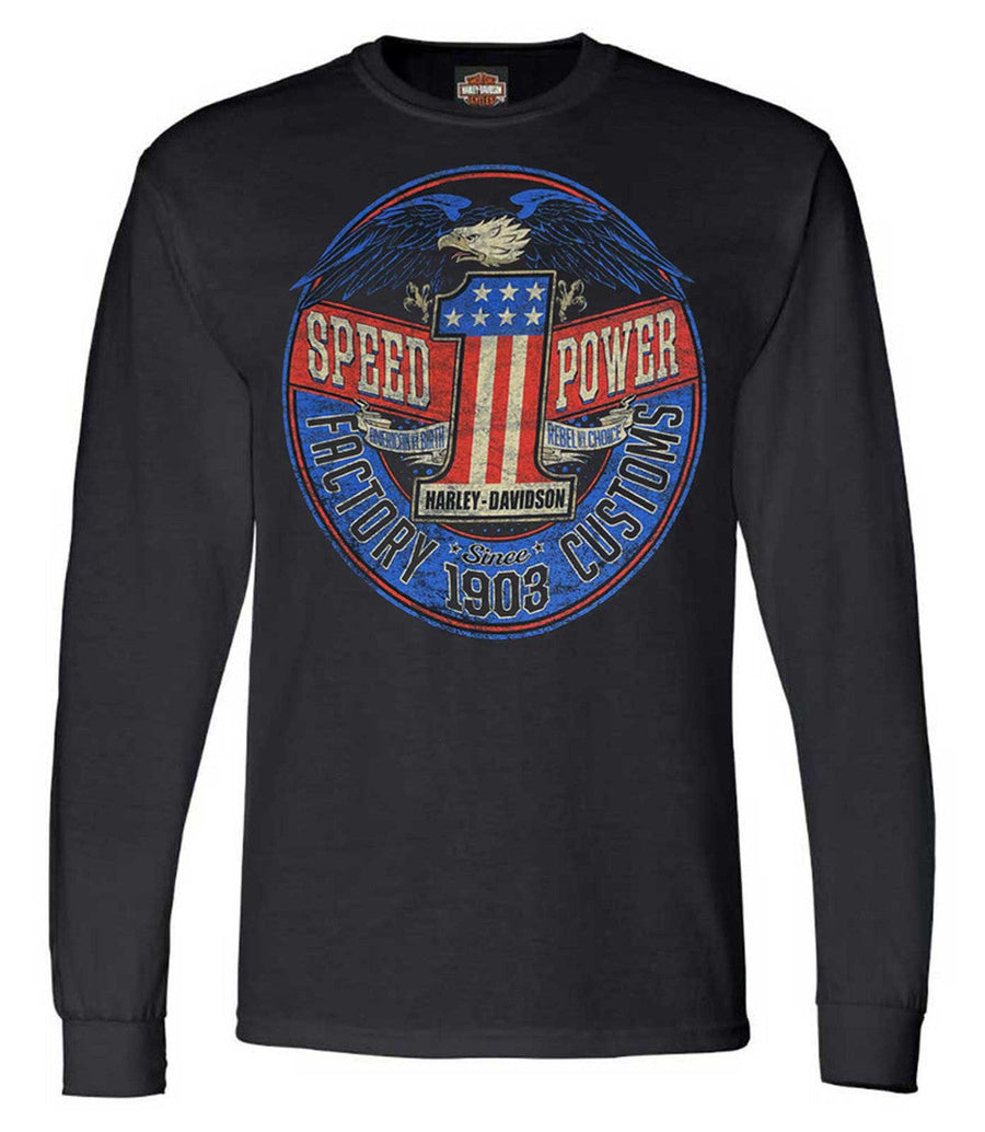 Harley-Davidson® Men's Rebel #1 RWB Logo Long Sleeve Crew-Neck Shirt - Black