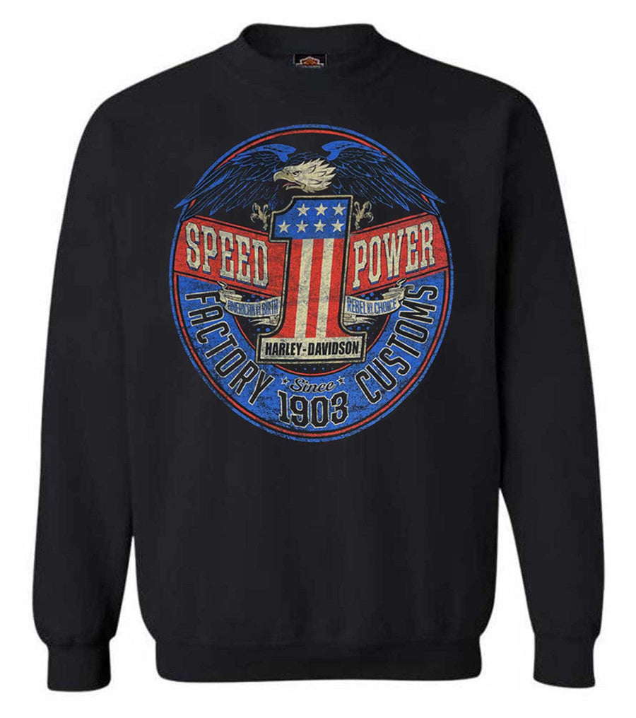 Harley-Davidson® Men's Rebel #1 RWB Logo Pullover Fleece Sweatshirt, Black
