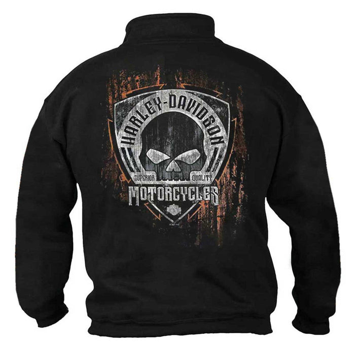 Harley-Davidson® Men's Corrosion Skull 1/4 Zip Cadet Pullover Sweatshirt - Black