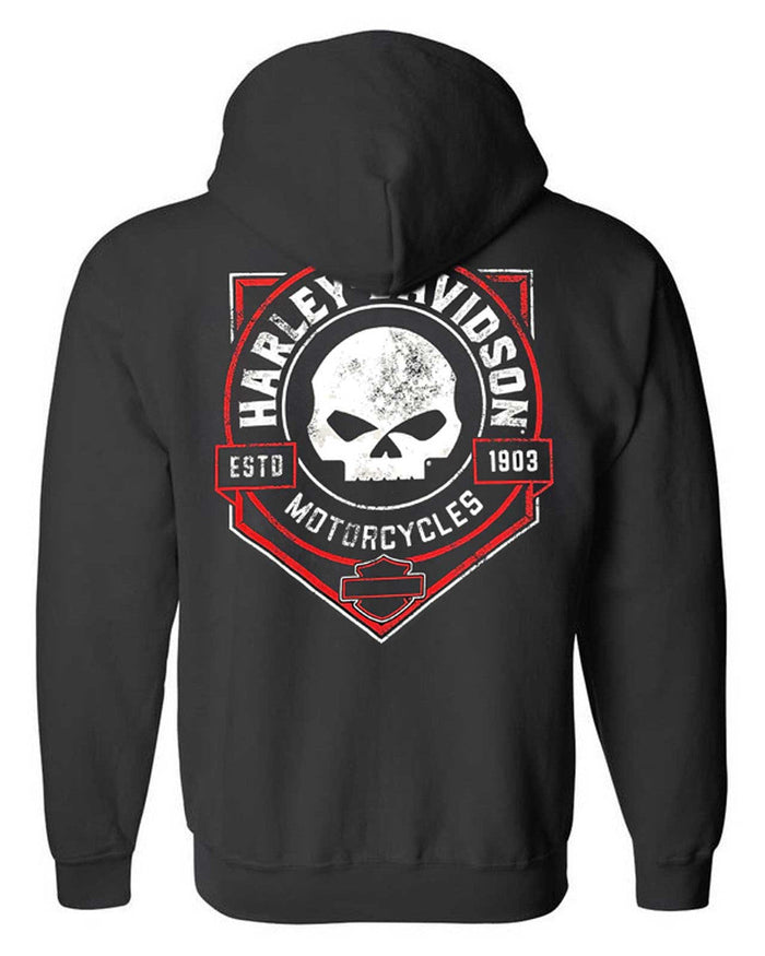 Harley-Davidson® Men's Ragged Willie G Skull Cotton-Blend Zip-Up Hoodie, Black