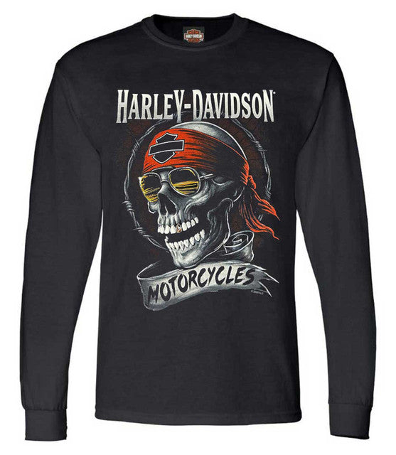Harley-Davidson® Men's Distressed Shady Skull Crew-Neck Long Sleeve Shirt - Black