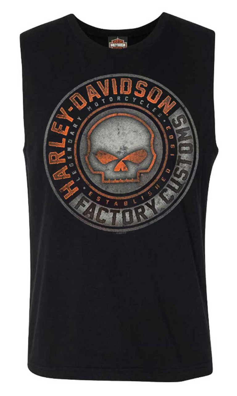 Harley-Davidson® Men's Halo Willie G Skull Sleeveless Cotton Muscle Tee, Black