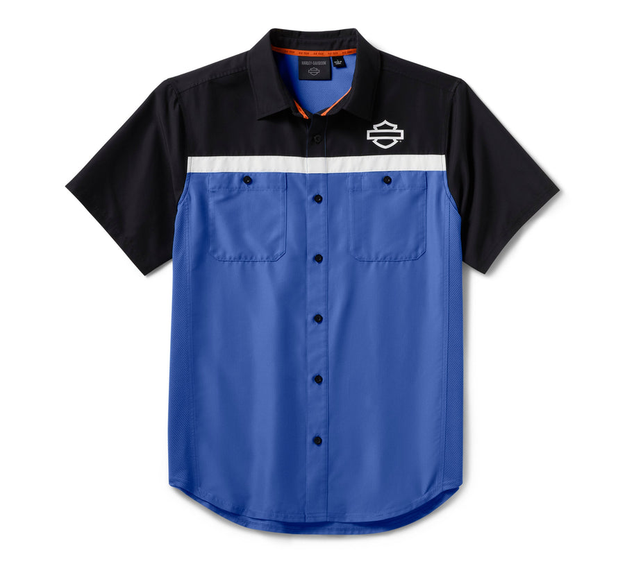 Men's H-D TECH Vented Shirt - Colorblock - Nebulas Blue & Harley Black