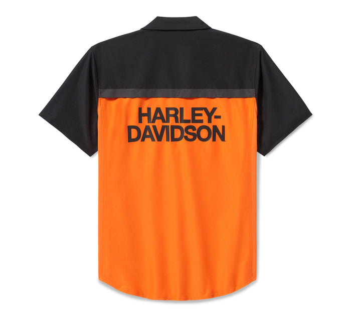 Men's H-D TECH Vented Shirt - Colorblock - Harley Orange & Harley Black