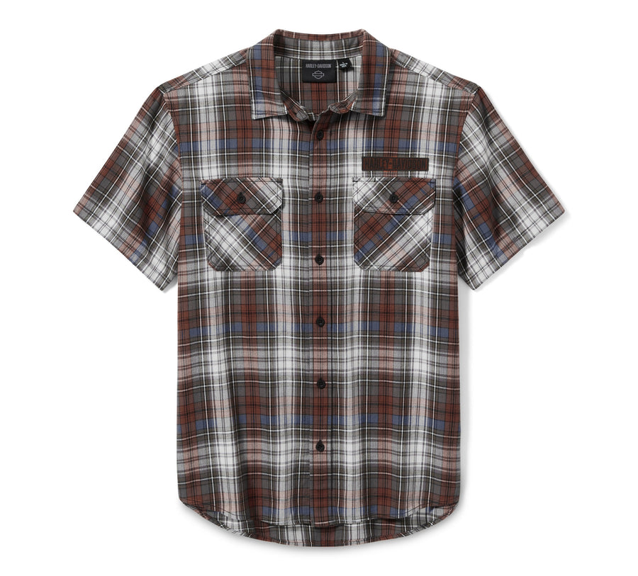 Men's Block Font Yarn Dyed Plaid Shirt - Plaid - Cloud Dancer & Mood Indigo