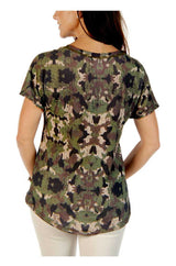 Liberty Wear Women's Freedom Flag Camo Print Short Sleeve Notched Neck Tee