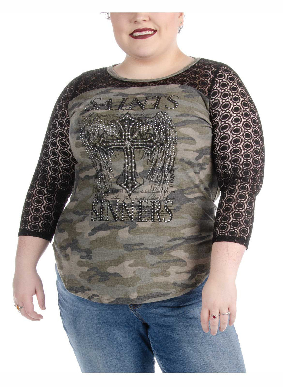 Liberty Wear Women's Saints and Sinners Thermal Long Sleeve Top - Camouflage