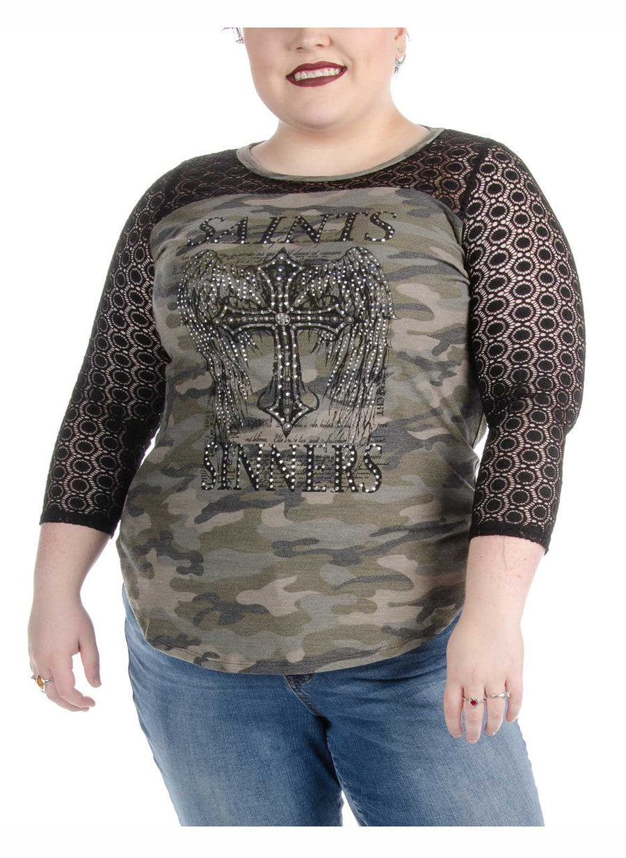 Liberty Wear Women's Saints and Sinners Thermal Long Sleeve Top - Camouflage