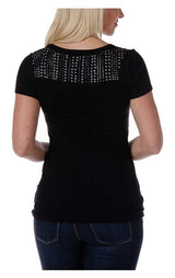 Liberty Wear Women's Liberty Flag Scoop Neck Casual Short Sleeve Tee - Black