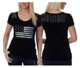 Liberty Wear Women's Liberty Flag Scoop Neck Casual Short Sleeve Tee - Black