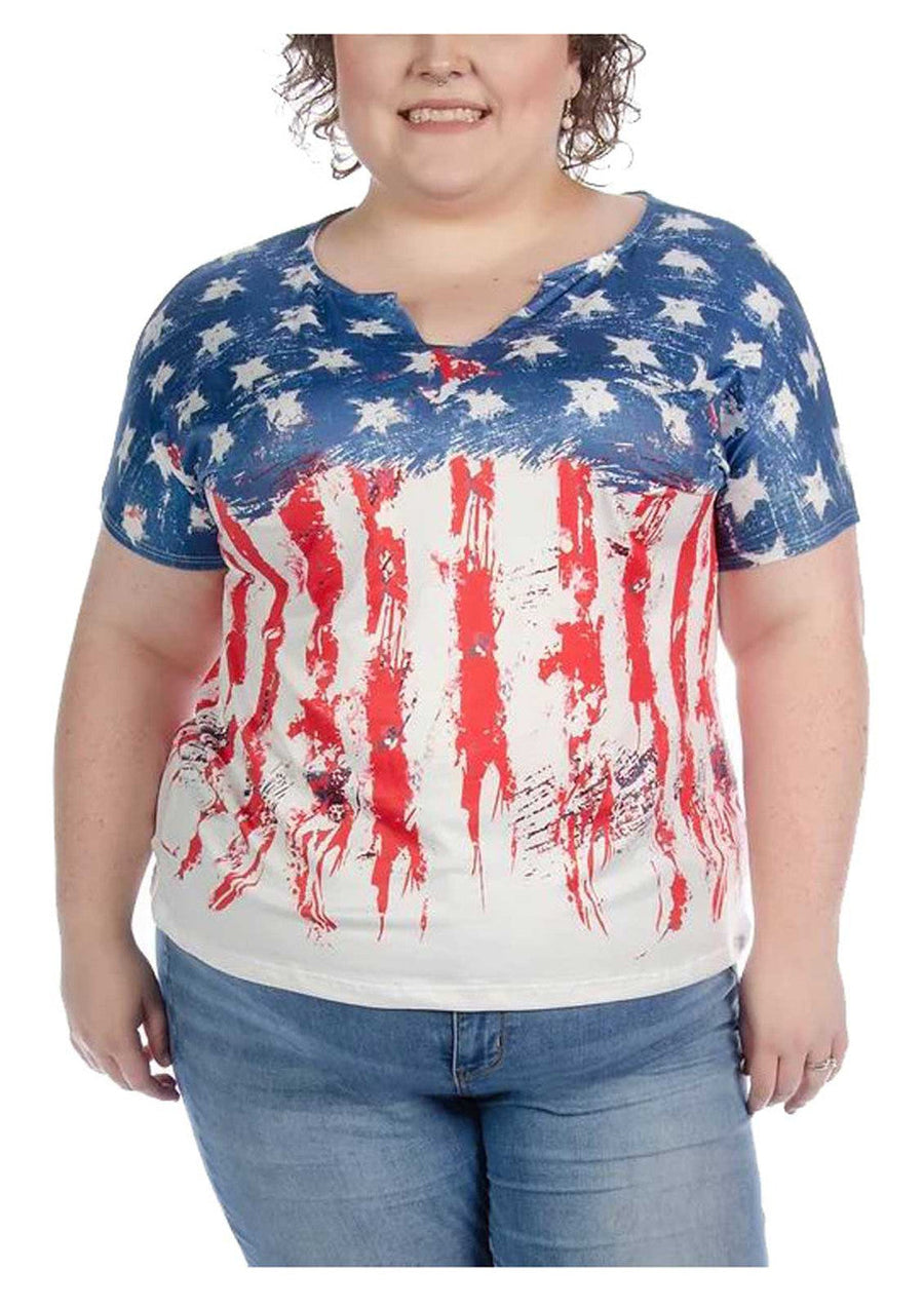 Liberty Wear Women's New Glory Stars & Stripes Short Sleeve Dolman Tee - White