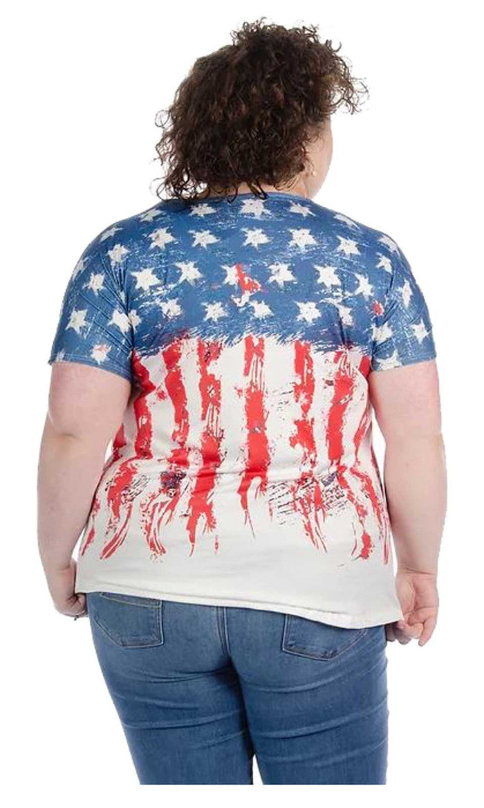 Liberty Wear Women's New Glory Stars & Stripes Short Sleeve Dolman Tee - White