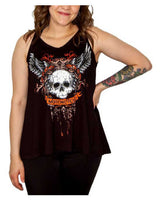 Liberty Wear Women's Embellished Laurel Skull Sleeveless Tank Top - Black