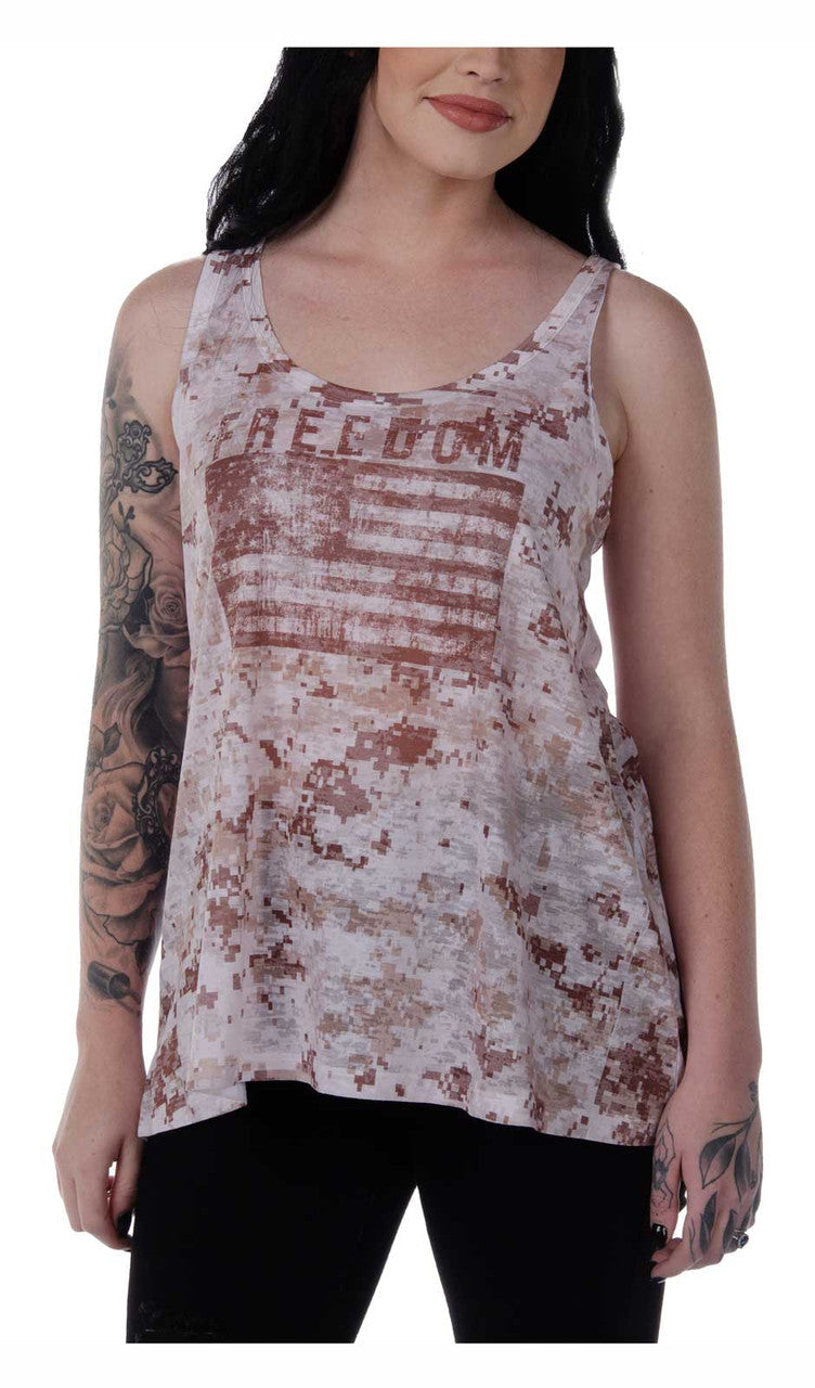 Liberty Wear Women's Desert Route Sleeveless Burnout Tank Top - Desert Camo