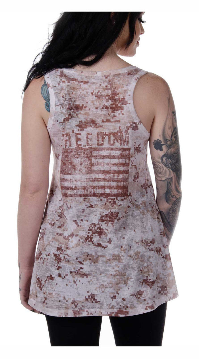 Liberty Wear Women's Desert Route Sleeveless Burnout Tank Top - Desert Camo