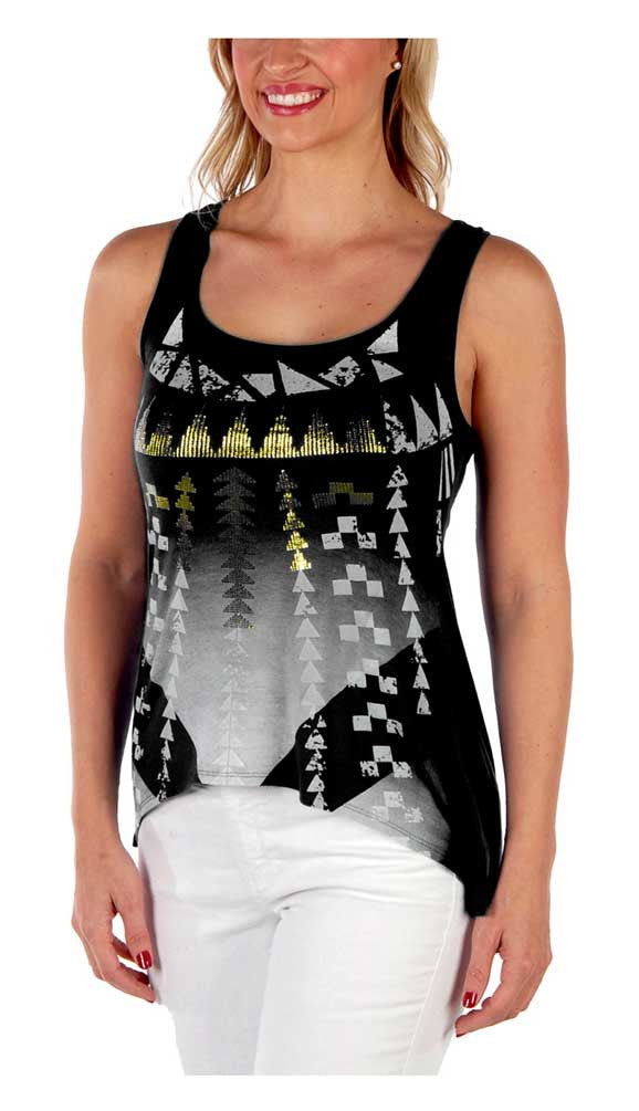 Liberty Wear Women's Arrow Head Foiled Hi-Low Hem Sleeveless Tank Top, Black