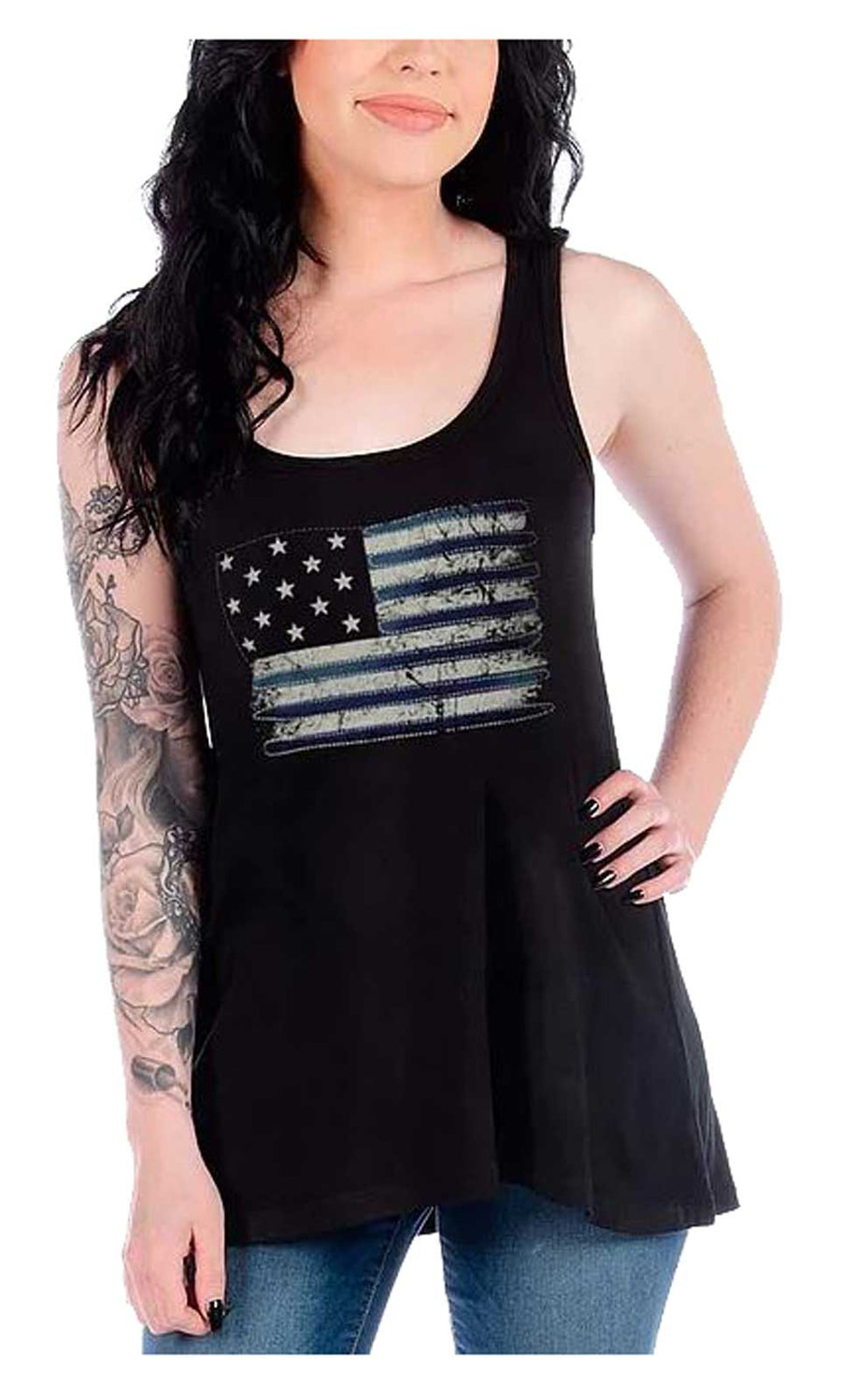 Liberty Wear Women's Liberty American Flag Bling Sleeveless Tank Top - Black