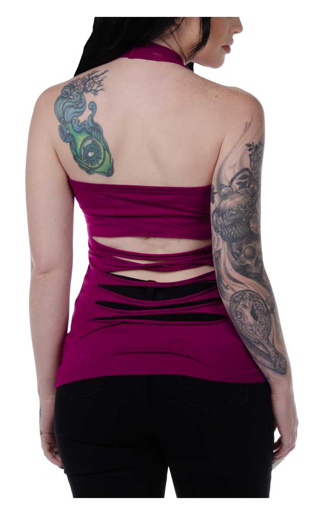 Liberty Wear Women's Embellished Vengeance Dagger Halter Top - Magenta Pink