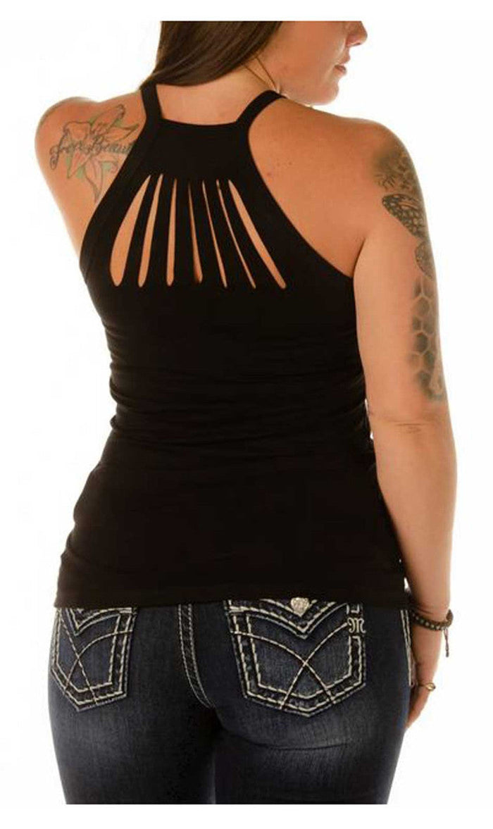 Liberty Wear Women's Embellished Ghost Rider Cut Sleeveless Tank Top - Black
