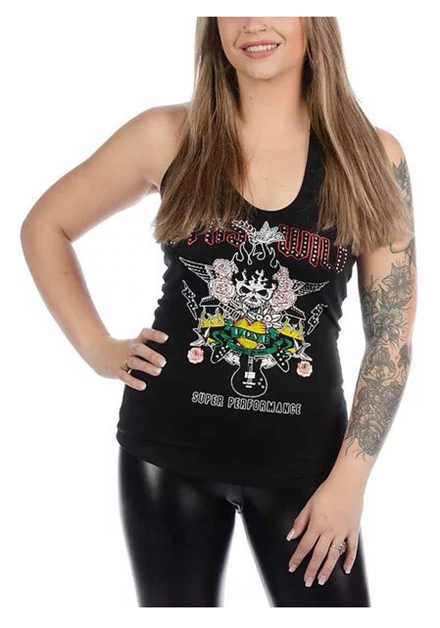 Liberty Wear Women's Embellished Stay Wild V-Neck Halter Top, Slit Back - Black