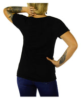 Liberty Wear Women's Embellished Wyld Ride Slit Neckline Short Sleeve Tee, Black