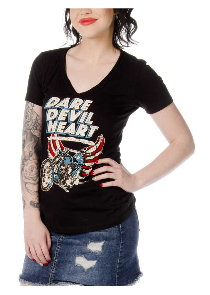 Liberty Wear Women's Dare Devil Heart Embellished Short Sleeve T-Shirt - Black