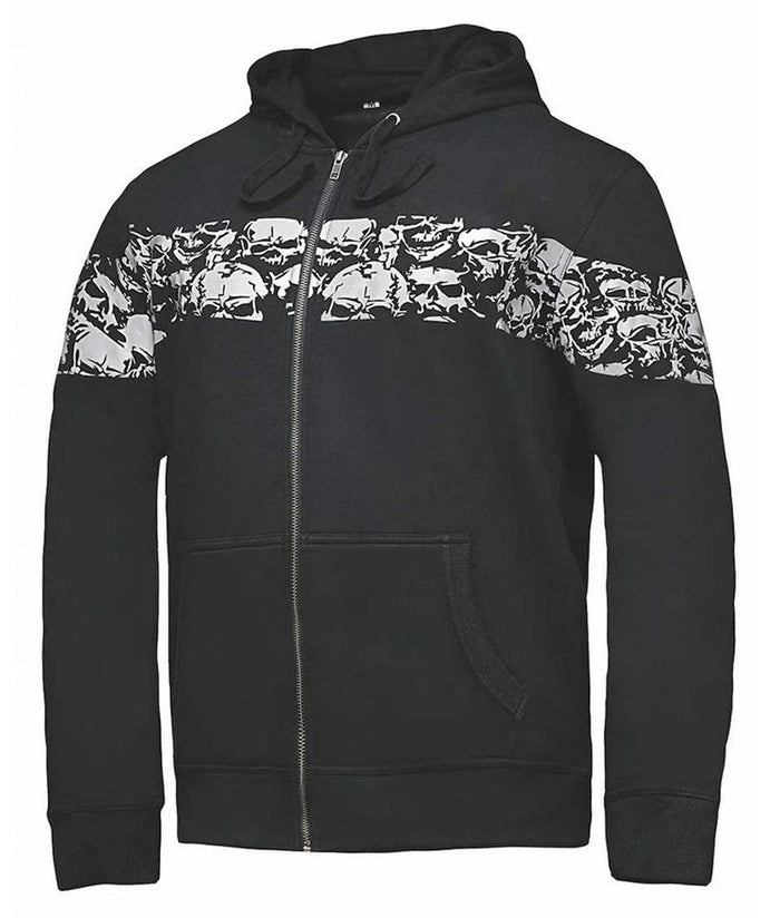 Derringer Men's Ghost Reflective Skulls Riding Hoodie Sweatshirt, Black/White