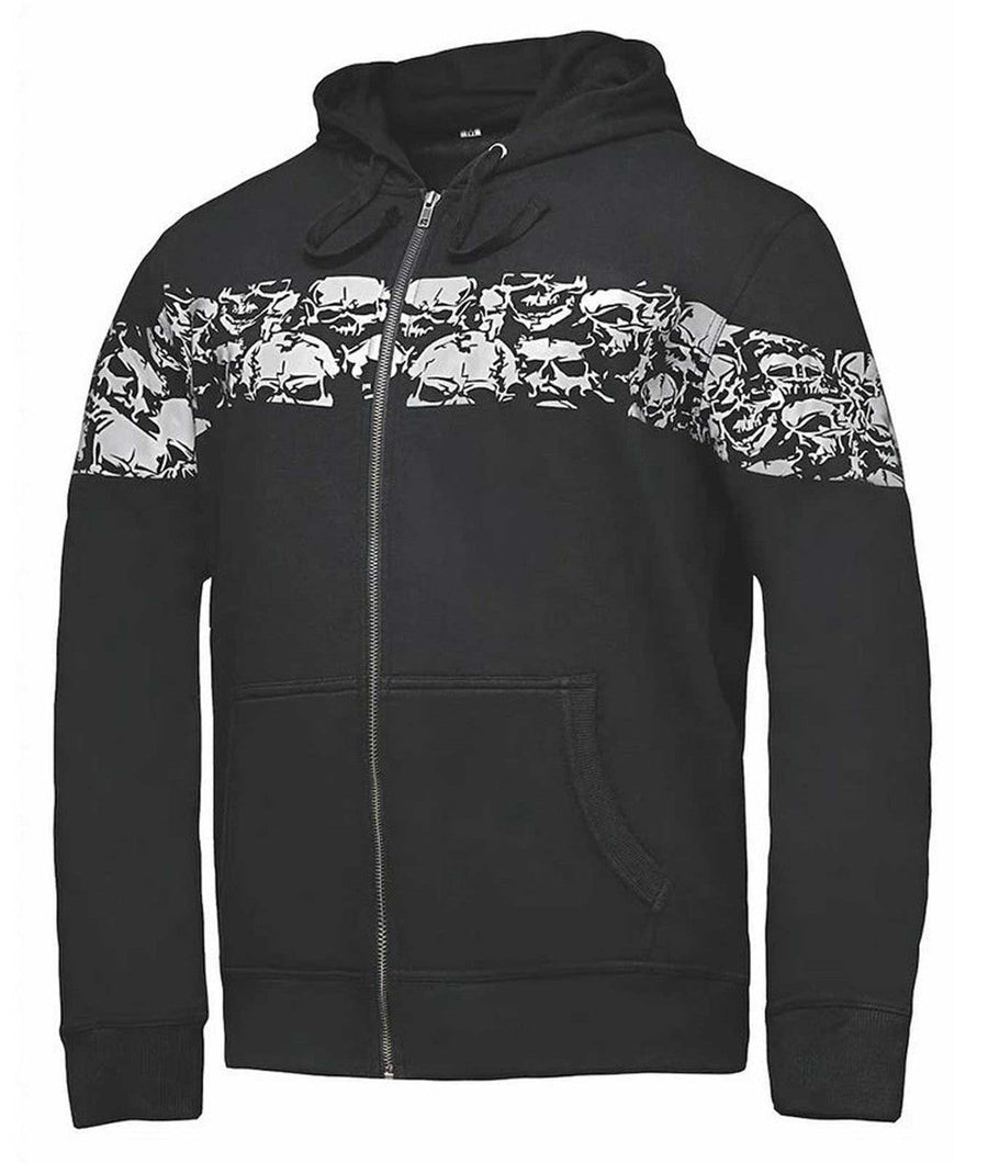 Derringer Men's Ghost Reflective Skulls Riding Hoodie Sweatshirt, Black/White