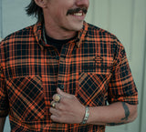 Men's H-D TECH Coolmax Plaid Short Sleeve Shirt - Plaid - Harley Black & Harley Orange