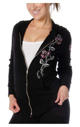 Liberty Wear Women's Barbed Wire & Roses Zip-Up Light-Weight Hoodie - Black
