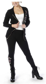 Liberty Wear Women's Barbed Wire & Roses Zip-Up Light-Weight Hoodie - Black