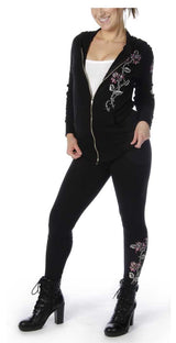 Liberty Wear Women's Barbed Wire & Roses Zip-Up Light-Weight Hoodie - Black