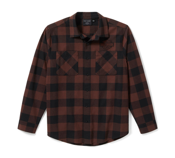 Men's Bar & Shield Buffalo Check Flannel - Plaid - Harley Black & Coffee