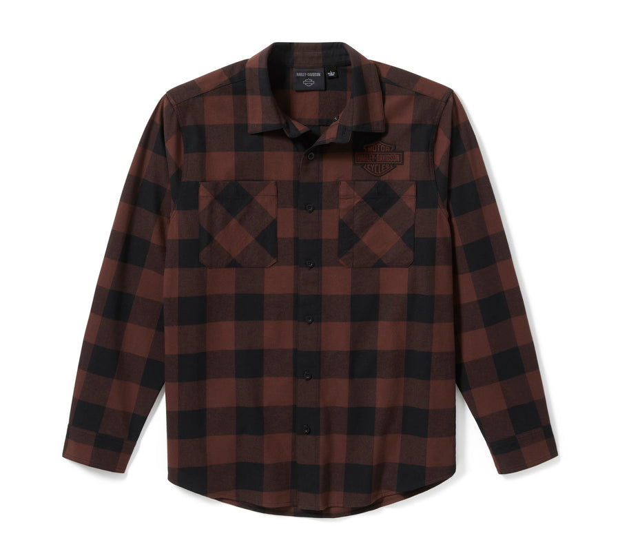 Men's Bar & Shield Buffalo Check Flannel - Plaid - Harley Black & Coffee