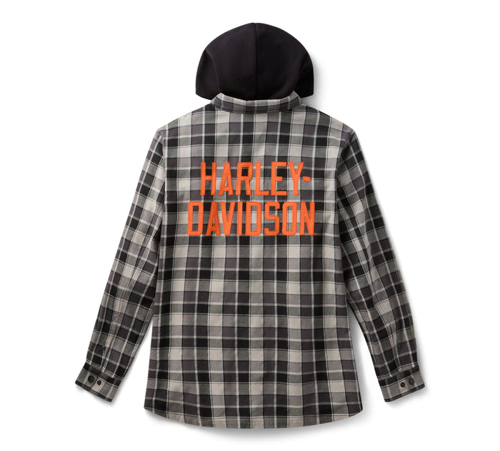 Men's Hooded Plaid Long Sleeve Shirt
