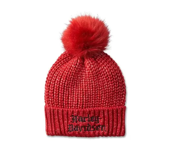 Harley-Davidson Women's Old English Pom Beanie Chili Pepper