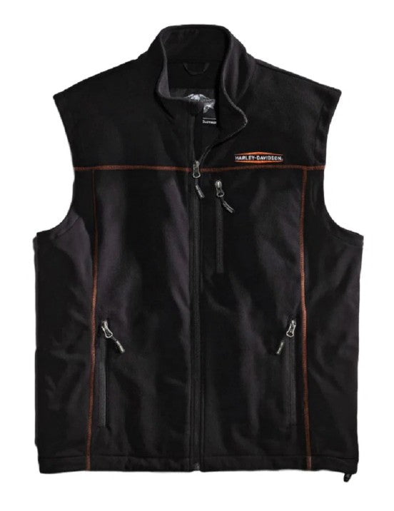 Harley-Davidson Men's Windproof Fleece Motorcycle Vest, Black