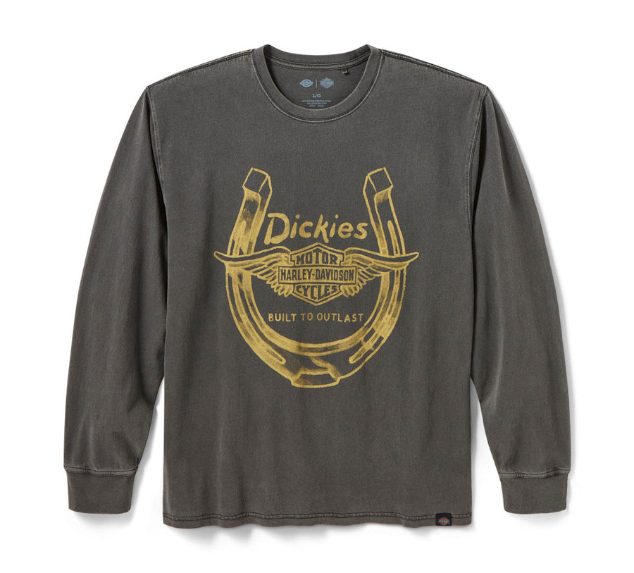 Men's Dickies x H-D Winged Horseshoe Long Sleeve Tee - Washed Black