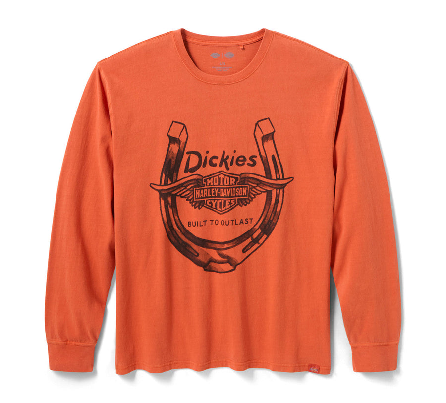 Men's Dickies x H-D Winged Horseshoe Long Sleeve Tee - Vintage Orange