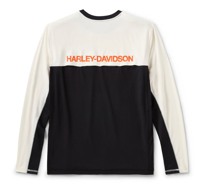 Men's H-D TECH Vented Long Sleeve Knit Crew - Harley Black & Cloud Dancer
