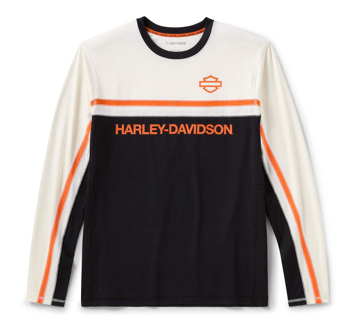 Men's H-D TECH Vented Long Sleeve Knit Crew - Harley Black & Cloud Dancer