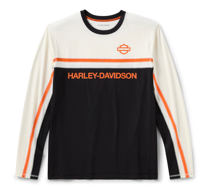 Men's H-D TECH Vented Long Sleeve Knit Crew - Harley Black & Cloud Dancer