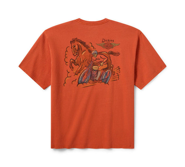 Men's Dickies x H-D Horsepower Heavyweight Pigment Dyed Tee - Vintage Orange