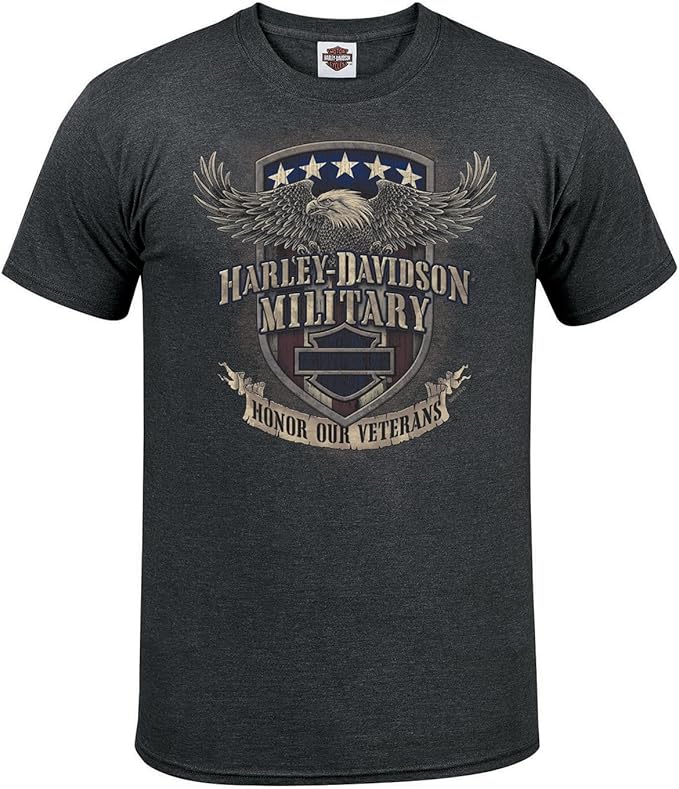 Harley-Davidson Military, Custom Veterans Support, T-Shirt, Honor Our Vets, in Charcoal Gray