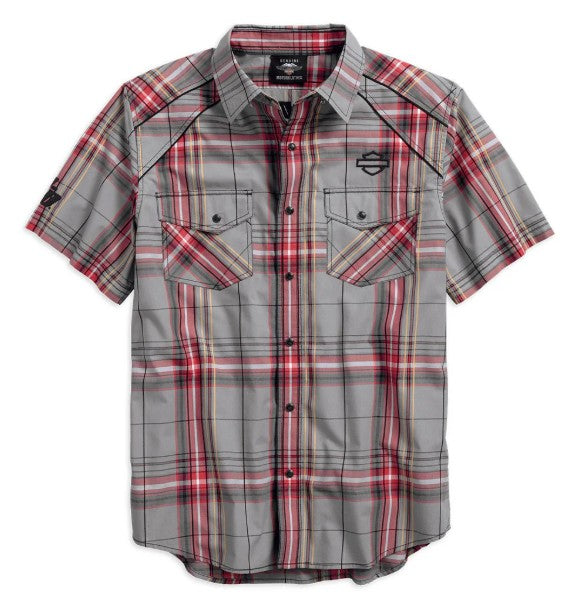Harley-Davidson® Mens Piping Accent B&S Logo Plaid Woven Shirt