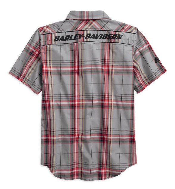 Harley-Davidson® Mens Piping Accent B&S Logo Plaid Woven Shirt