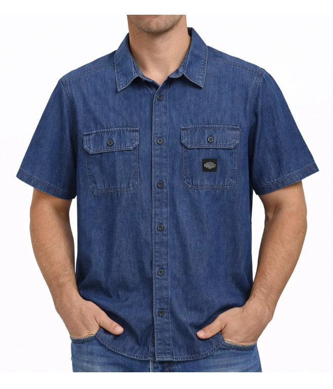 Harley-Davidson Men's Short Sleeve Chambray Shirt, Blue