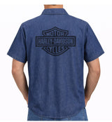 Harley-Davidson Men's Short Sleeve Chambray Shirt, Blue