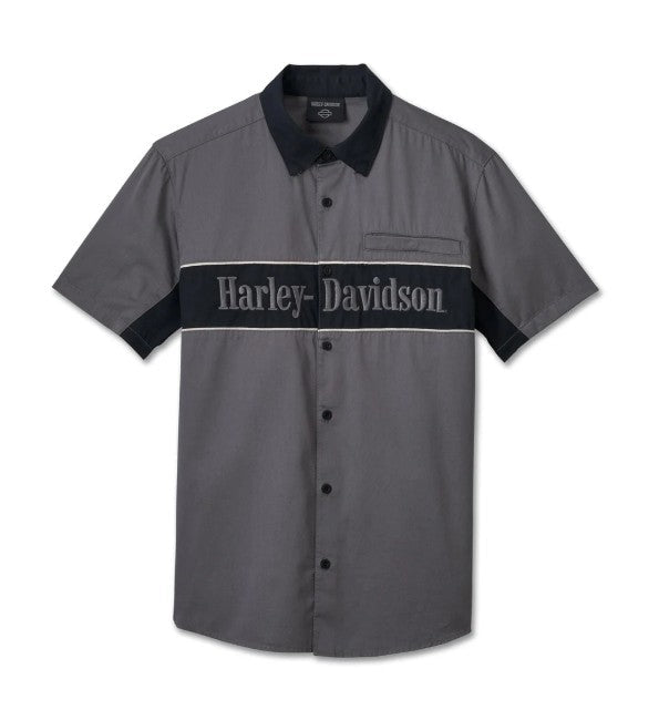 Harley-Davidson Men's Short Sleeve Button Shirt, The Mechanic - Gray