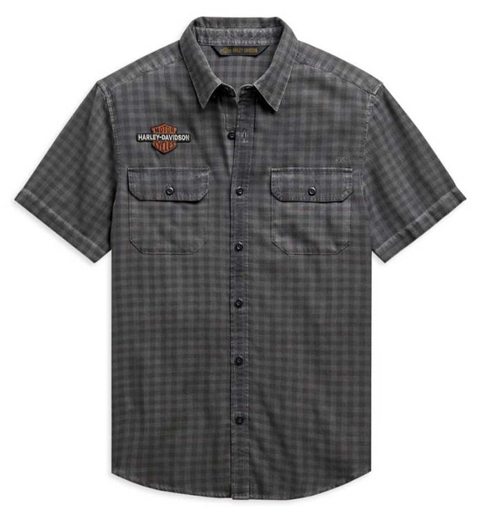 Harley-Davidson® Men's Vintage B&S Logo Short Sleeve Plaid Woven Shirt